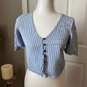 Blue striped button down top